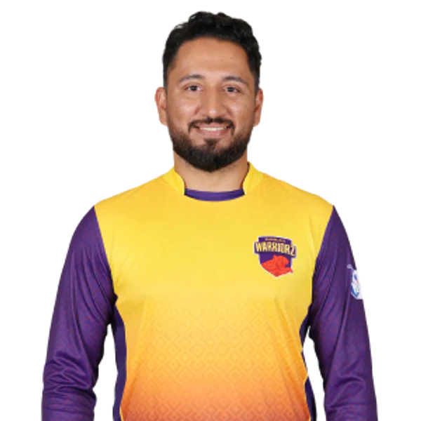Abdul Salman Khan portrait in Official Sharjah Warriorz Season 4 squad shirt