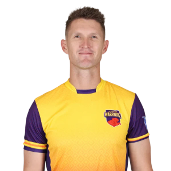 Dwaine Pretorius portrait in Official Sharjah Warriorz Season 4 squad shirt