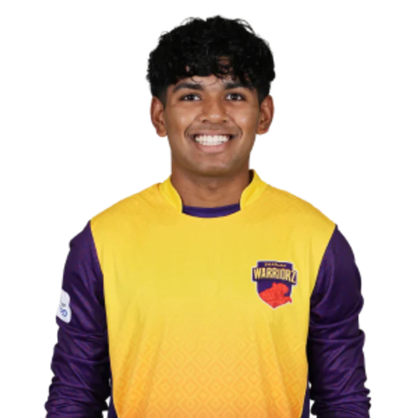 Ethan D'Souza portrait in Official Sharjah Warriorz Season 4 squad shirt