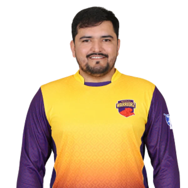 Raees Ahmad portrait in Official Sharjah Warriorz Season 4 squad shirt