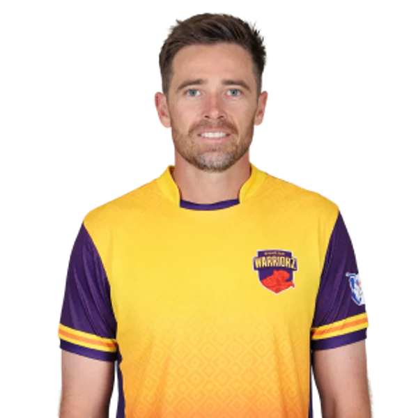 Tim Southee portrait in Official Sharjah Warriorz Season 4 squad shirt