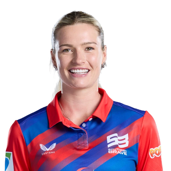 Lauren Bell portrait in Official Southern Brave 2026 squad shirt