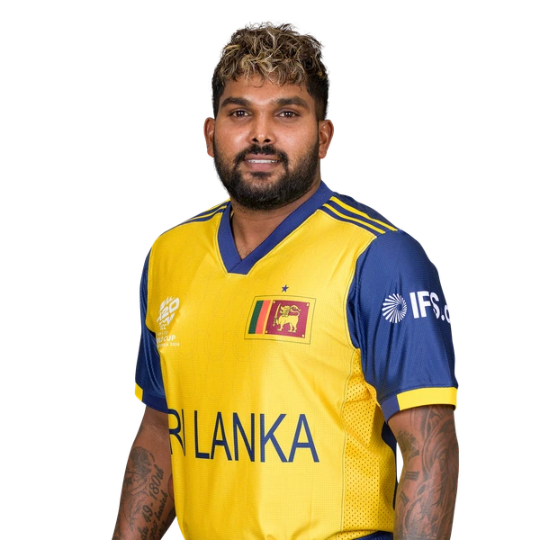 Wanindu Hasaranga portrait in Official Sri Lanka 2026 playing shirt