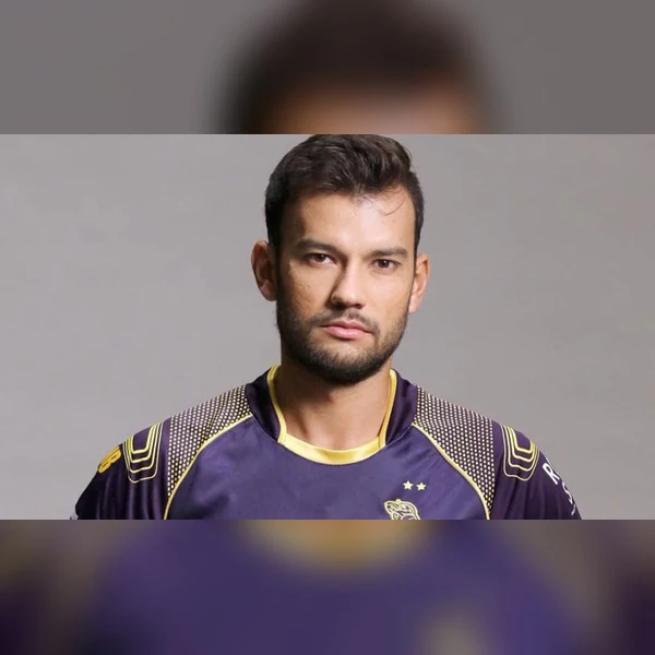 Sheldon Jackson portrait in Kolkata Knight Riders playing shirt in the verified signing portrait