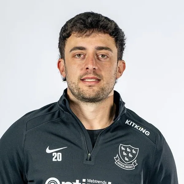 Tom Haines portrait in Official Sussex player-directory shirt or playing portrait