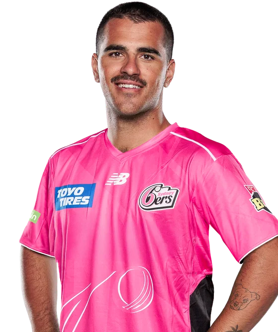 Oliver Davies portrait in Official Sydney Sixers BBL squad shirt