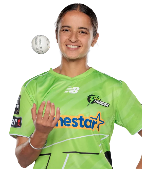 Hasrat Gill portrait in Official Sydney Thunder WBBL squad shirt