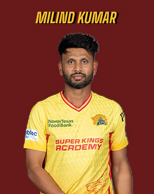 Milind Kumar portrait in Official Texas Super Kings 2026 squad shirt