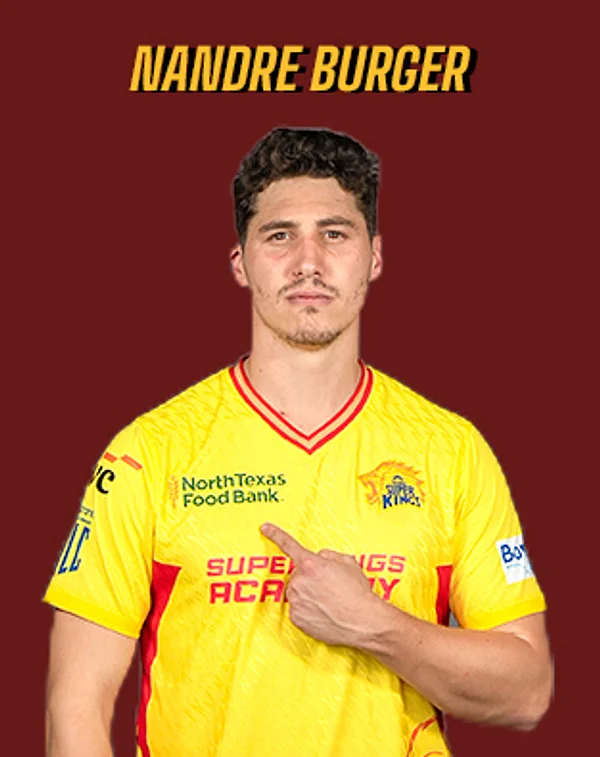 Nandre Burger portrait in Official Texas Super Kings 2026 squad shirt