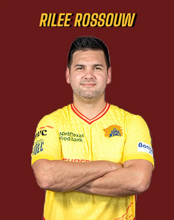 Rilee Rossouw portrait in Official Texas Super Kings 2026 squad shirt
